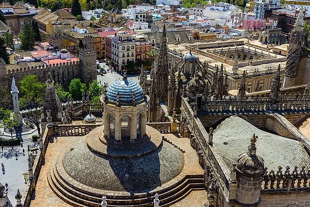 View from the Giralda over the cathedral roofs and the city